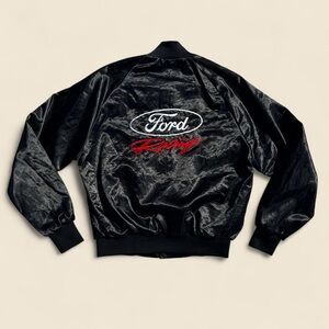 Vintage 90s Ford Racing Embroidered Nylon Satin Bomber Jacket